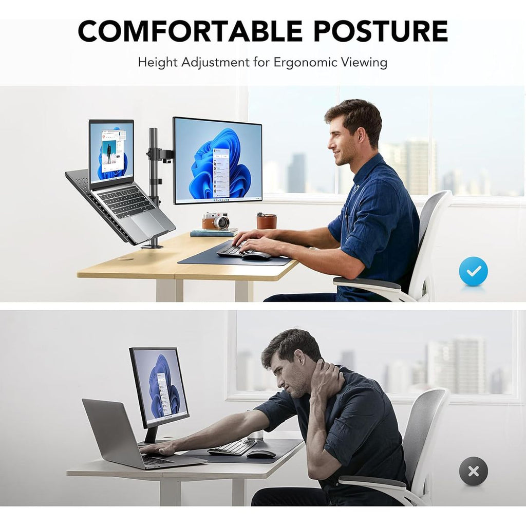 Adjustable Dual Monitor & Laptop Arm Stand – Heavy Duty Aluminum Clamp/Grommet Mount for 13–32" Monitors & 17" Laptops