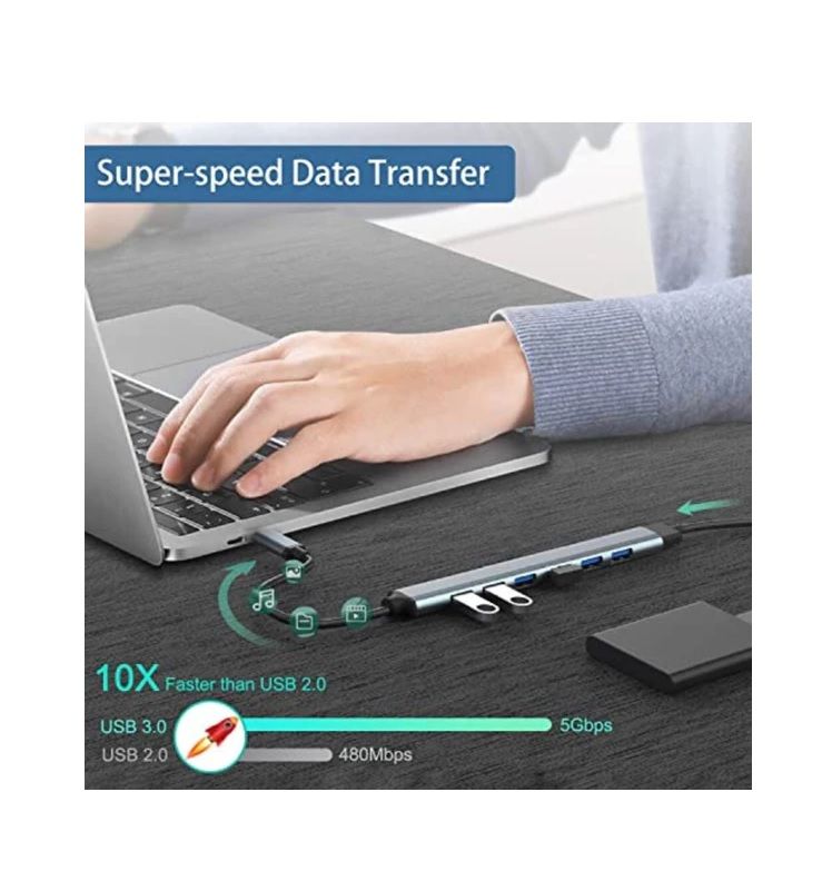 USB 3.0 7-Port Hub – High-Speed Multiport Docking Station for Laptop & Phone