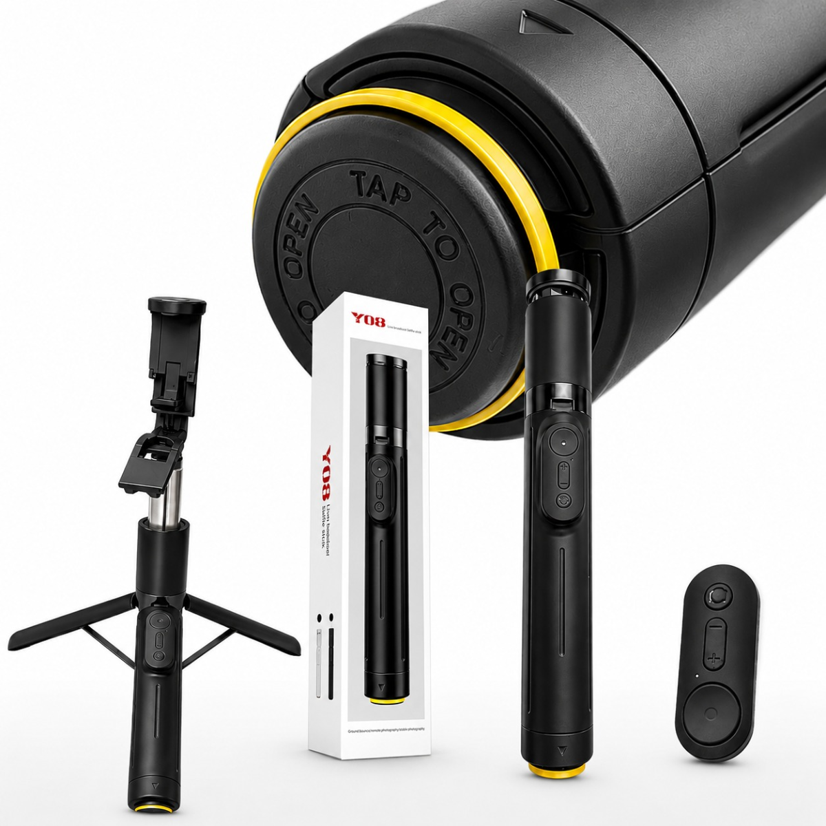 Y08 Impact Open Selfie Stick Tripod with Bluetooth Remote – 164cm Extendable Phone Stand