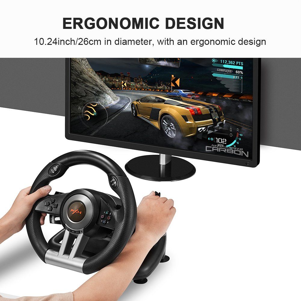PXN V3 Pro Racing Steering Wheel with Pedals – 180° PC, PS3, PS4 & Xbox One