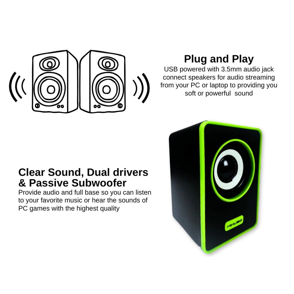 Mikuso MS-049 USB Wired Dual Mini Speakers - Green