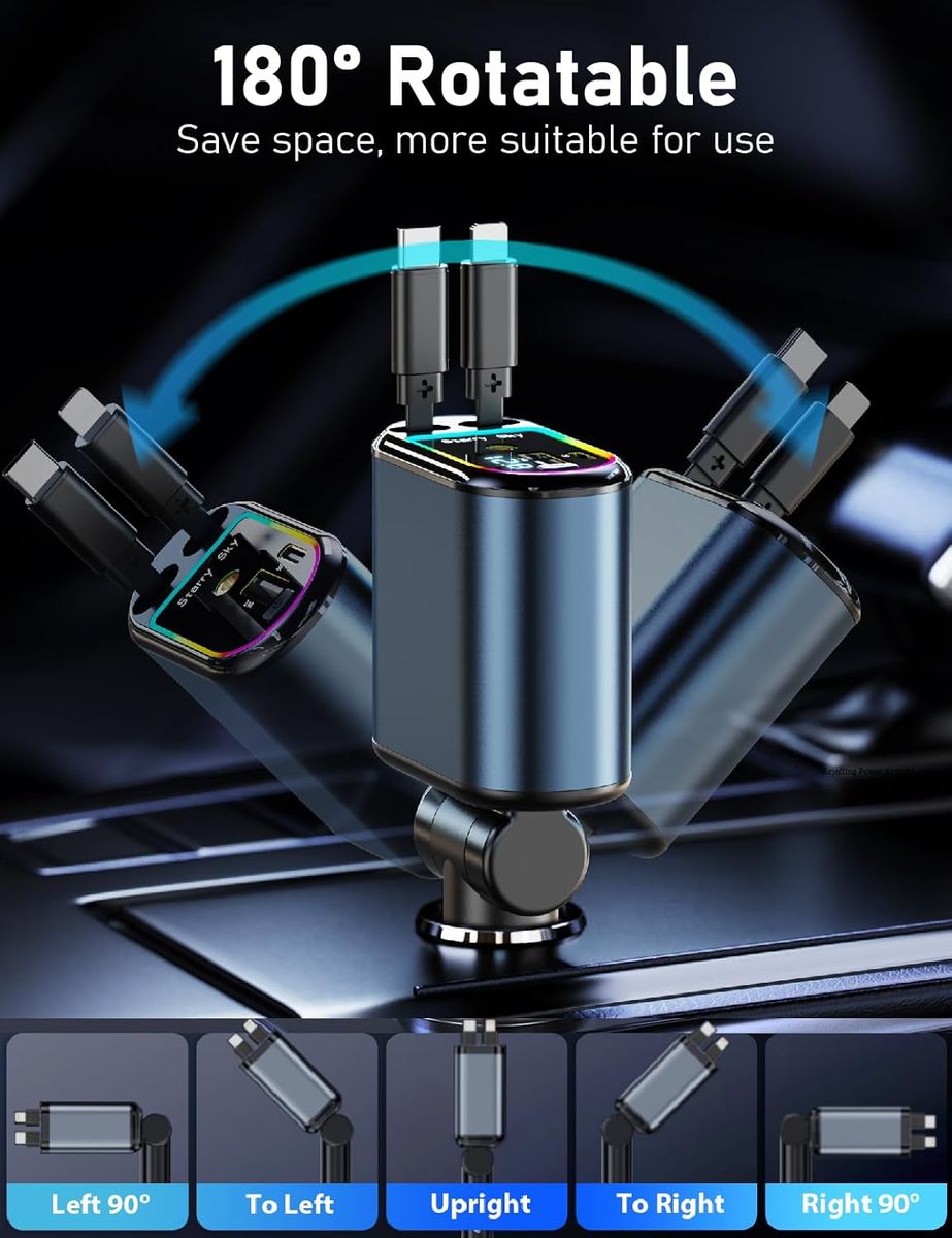 Starlight Retractable Car Charger – 4 in 1 Car Accessory with Dual USB Ports