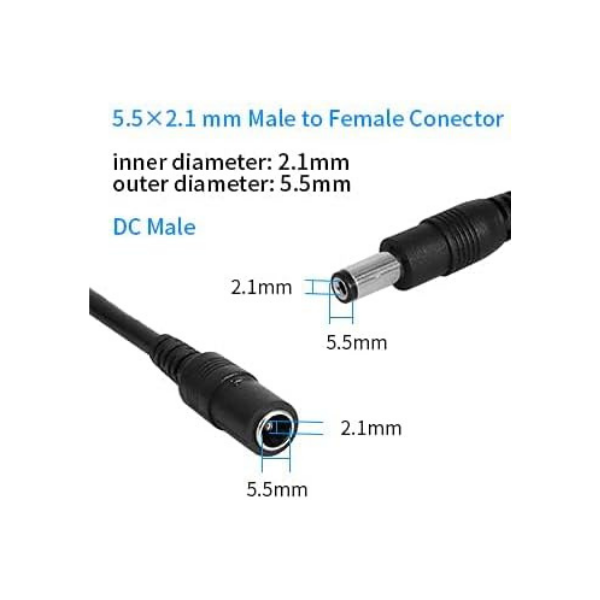 DC Power Extension Cable Male to Female 5.5mm x 2.1mm – 10 Metres