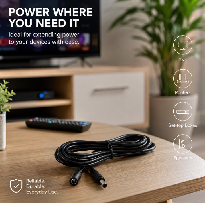 DC Extension Power Cable Male to Female 5.5mm/2.1mm – 5 Metres