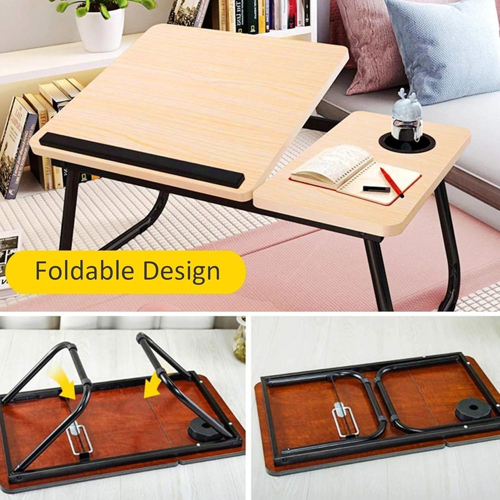 Laptop Bed Table Notebook Desk Stand with Foldable Legs & Cup Holder Tray