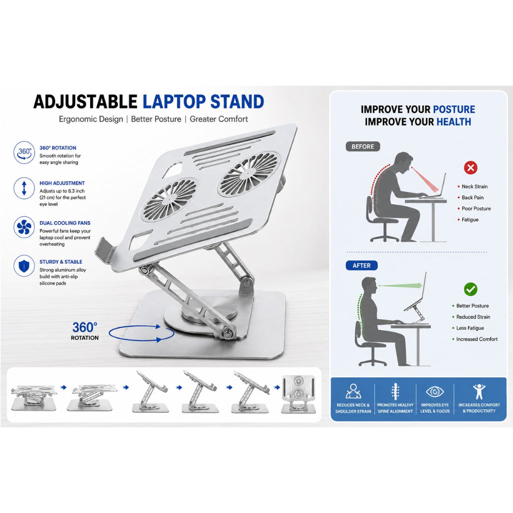 286 Notebook PC Stand – 360° Rotating Ergonomic Laptop Stand
