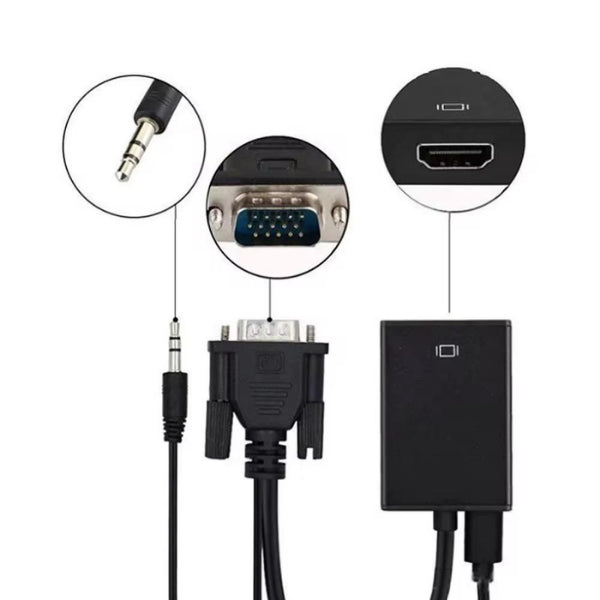 VGA to HDMI Adapter with Audio – Full HD 1080P Plug & Play