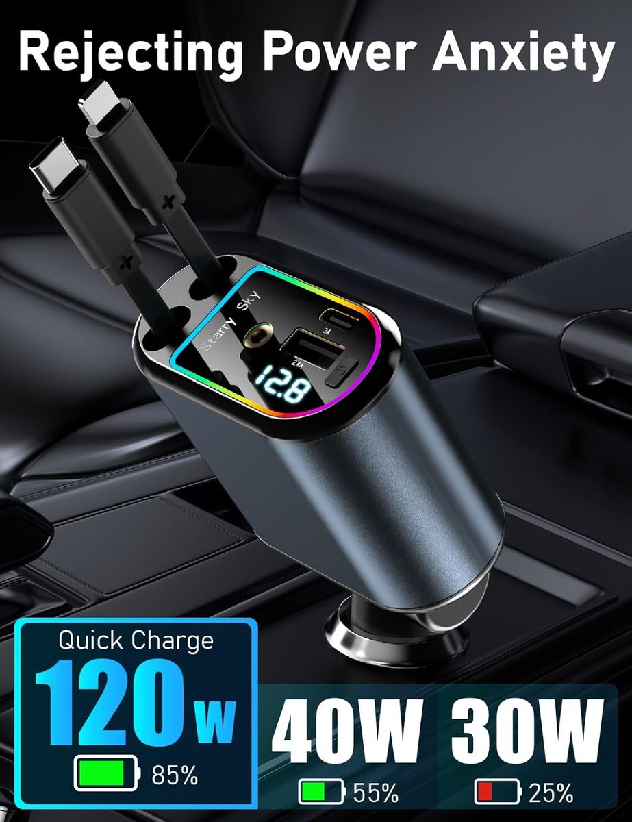 Starlight Retractable Car Charger – 4 in 1 Car Accessory with Dual USB Ports