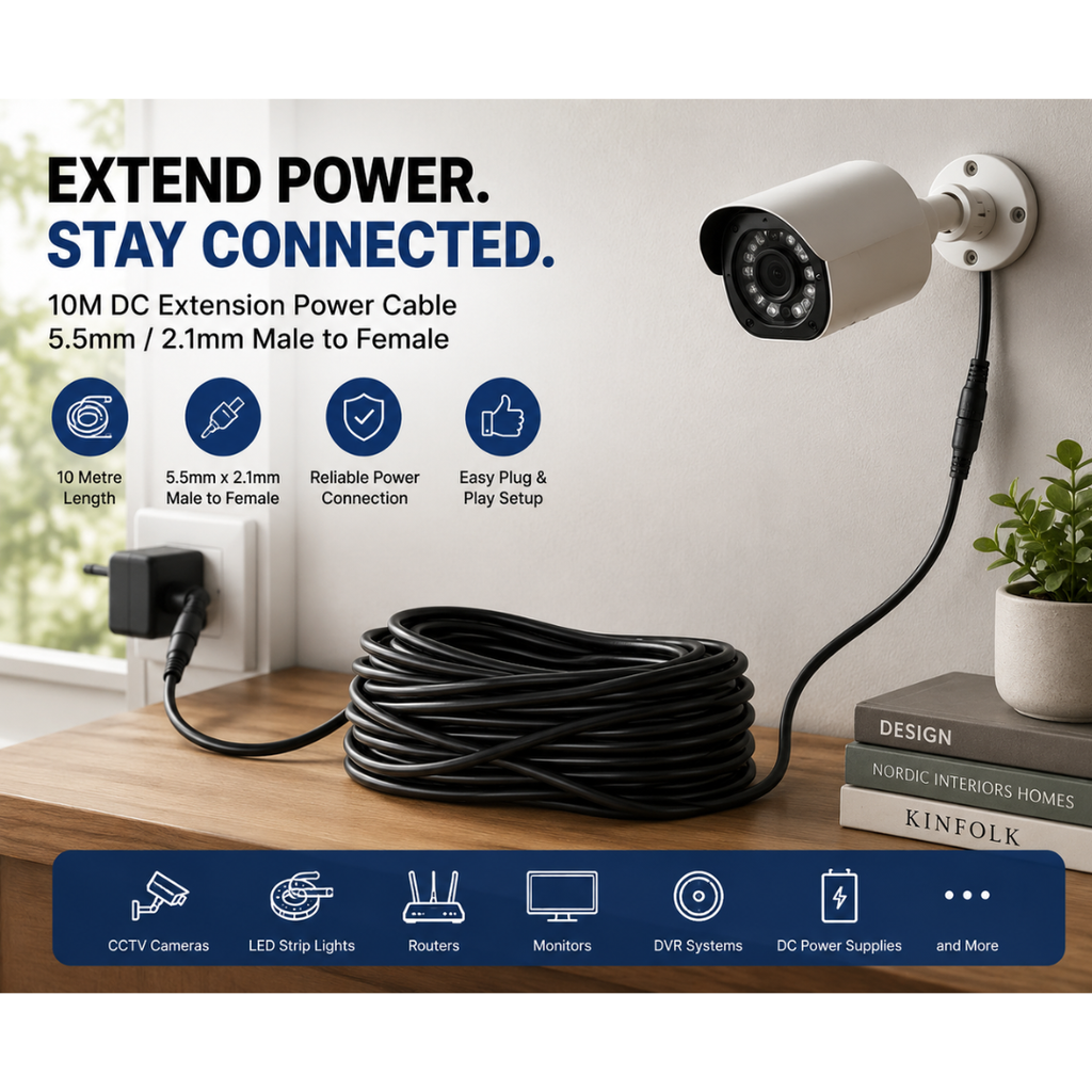 DC Power Extension Cable Male to Female 5.5mm x 2.1mm – 10 Metres