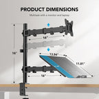 Adjustable Dual Monitor & Laptop Arm Stand – Heavy Duty Aluminum Clamp/Grommet Mount for 13–32" Monitors & 17" Laptops