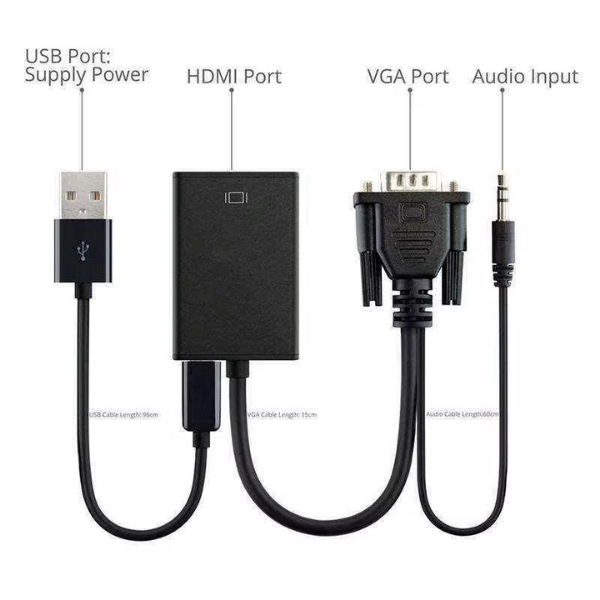 VGA to HDMI Adapter with Audio – Full HD 1080P Plug & Play
