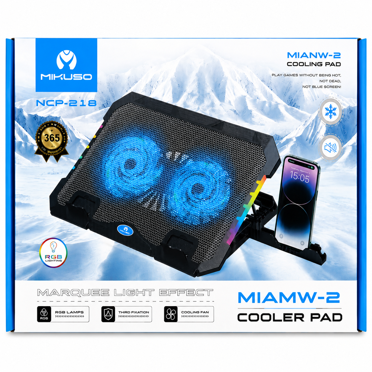 Mikuso NCP-218 Mianw-2 RGB Laptop Cooling Pad with Dual Fans for Up to 17-Inch Laptops