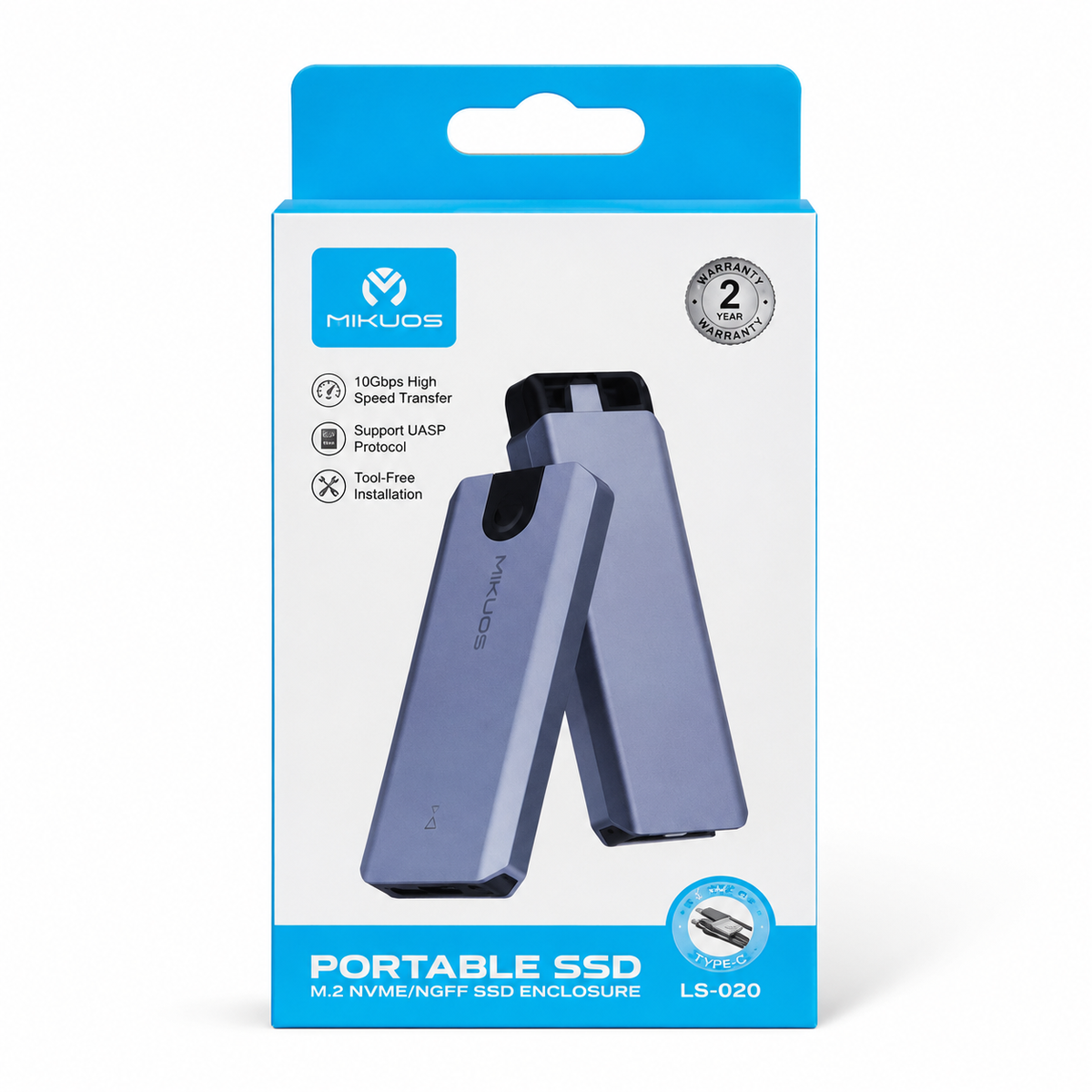 Mikuso ECS-023 Portable M.2 NVMe SSD Enclosure - USB Type-C