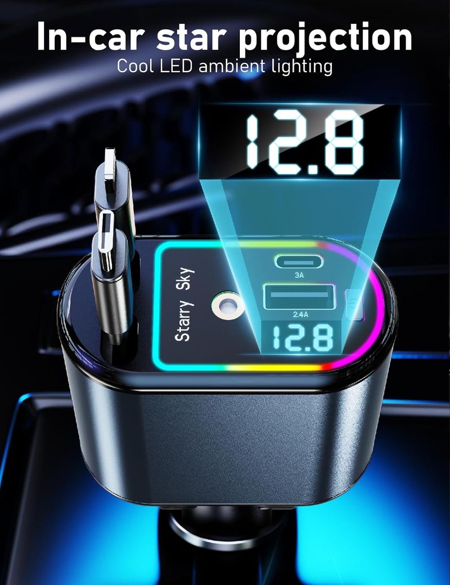 Starlight Retractable Car Charger – 4 in 1 Car Accessory with Dual USB Ports