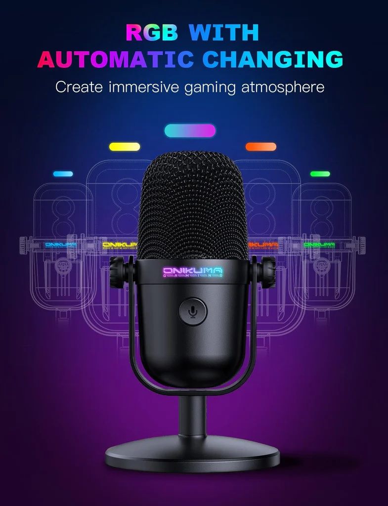 DW ONIKUMA USB Condenser RGB Gaming Microphone – Black (M830)