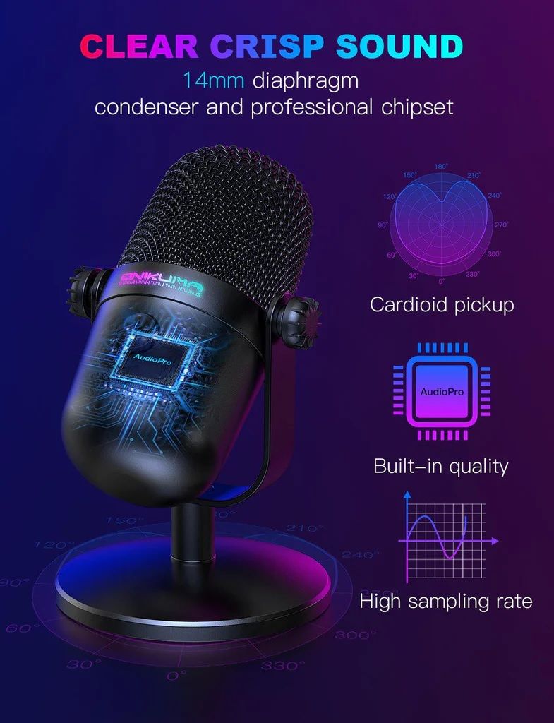 DW ONIKUMA USB Condenser RGB Gaming Microphone – Black (M830)