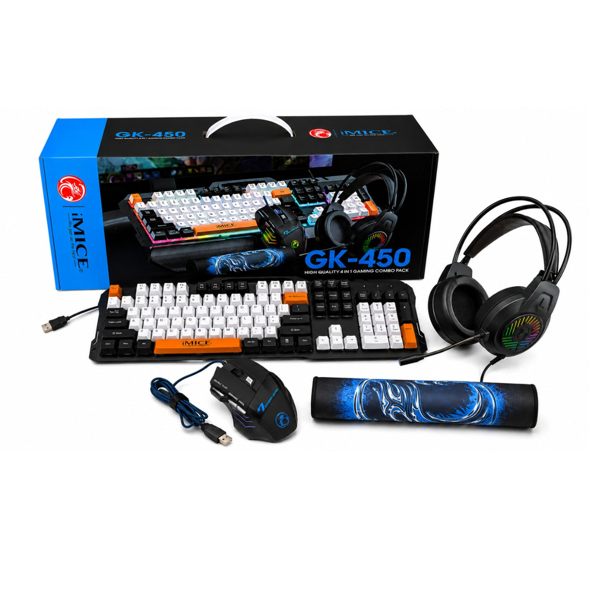 iMICE GK-450 4-in-1 Wired Gaming Combo Set – Keyboard, Mouse, Headset & Mouse Pad