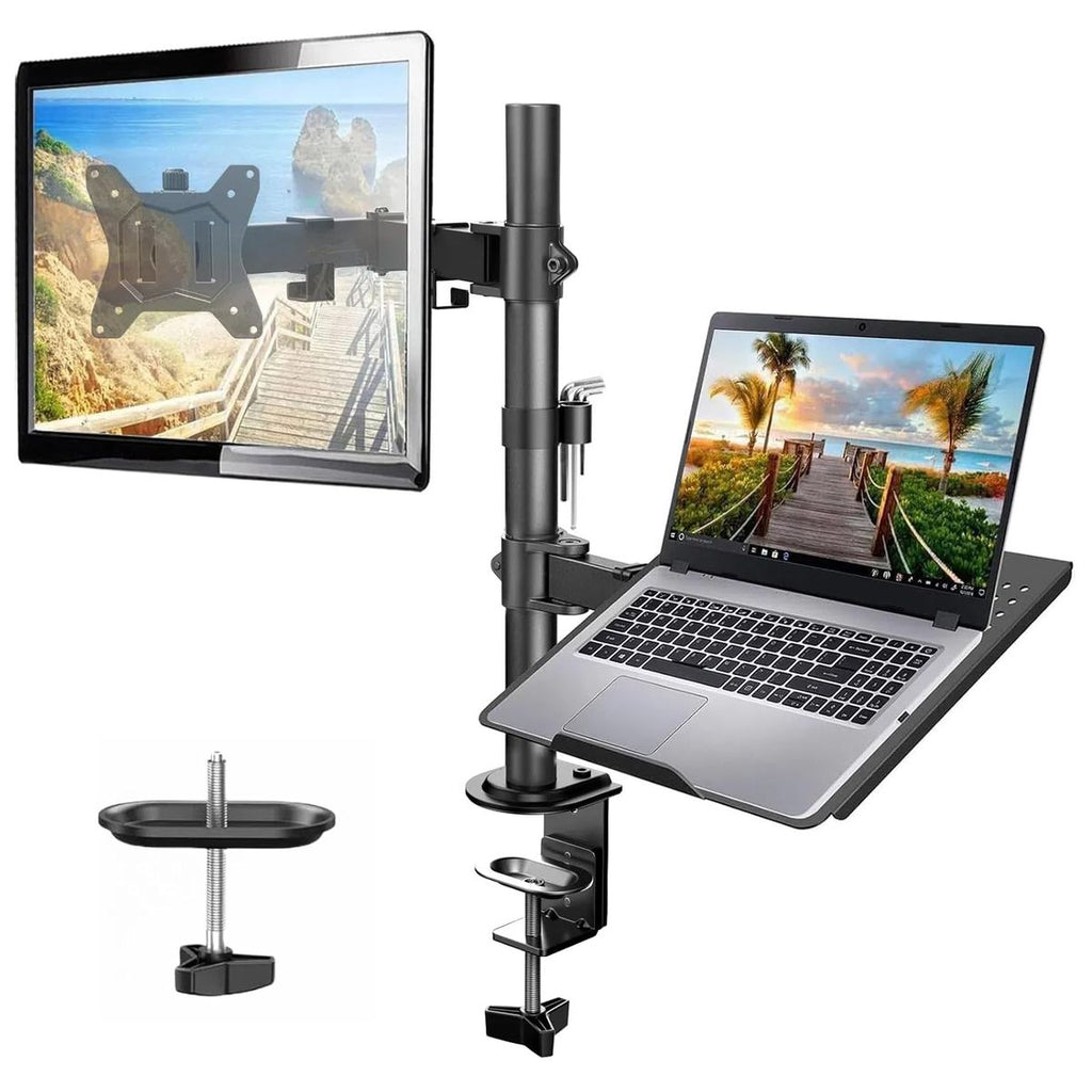 Adjustable Dual Monitor & Laptop Arm Stand – Heavy Duty Aluminum Clamp/Grommet Mount for 13–32" Monitors & 17" Laptops