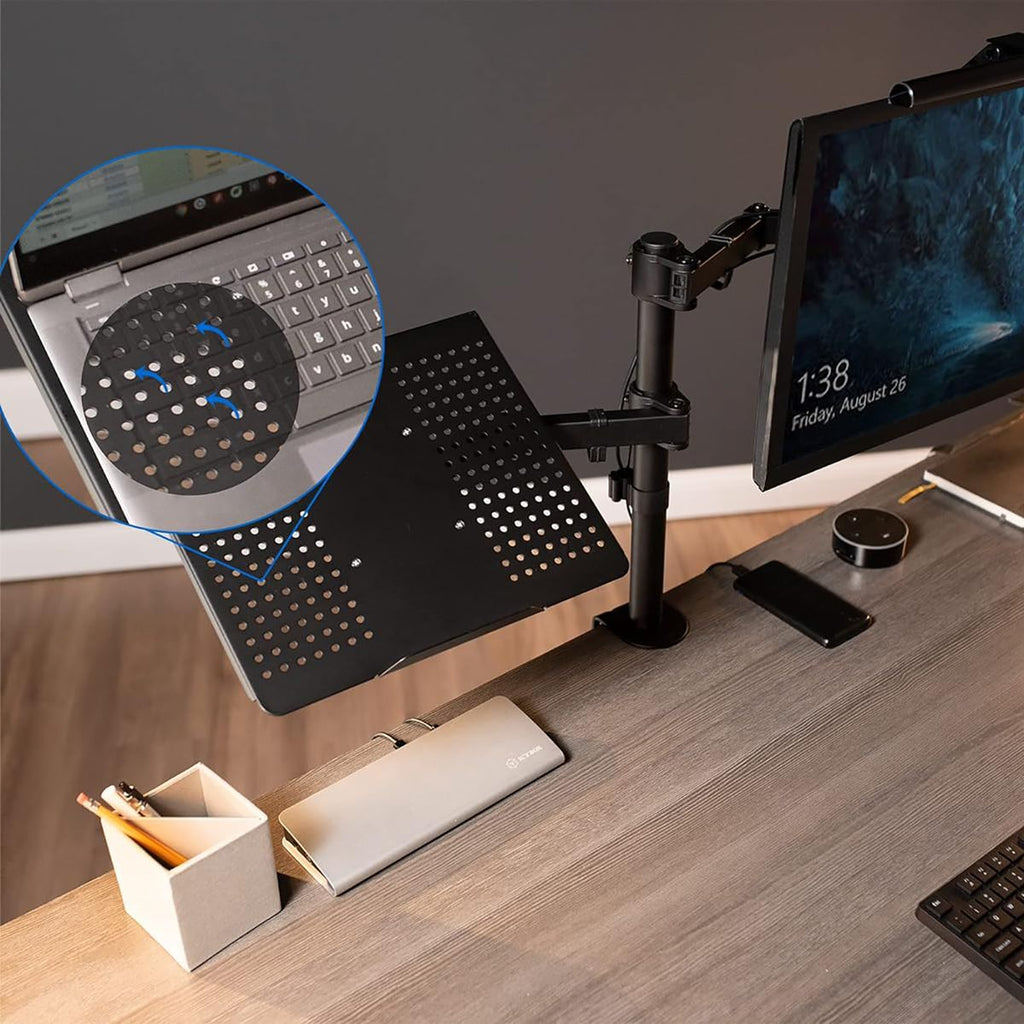 Adjustable Dual Monitor & Laptop Arm Stand – Heavy Duty Aluminum Clamp/Grommet Mount for 13–32" Monitors & 17" Laptops