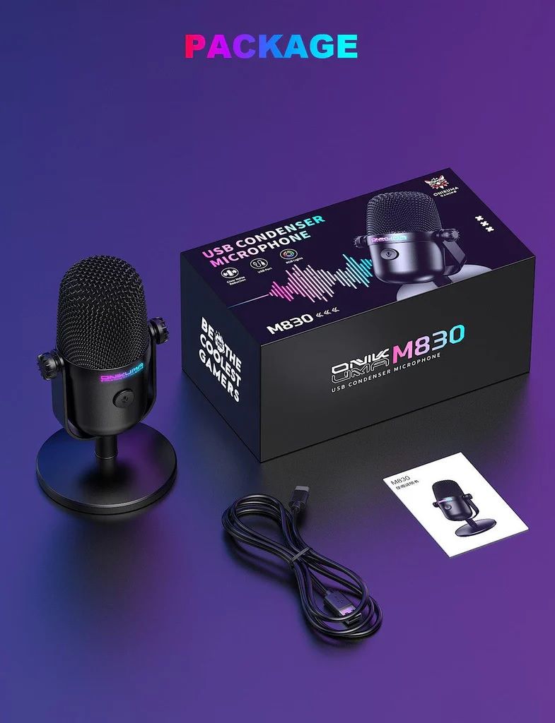 DW ONIKUMA USB Condenser RGB Gaming Microphone – Black (M830)