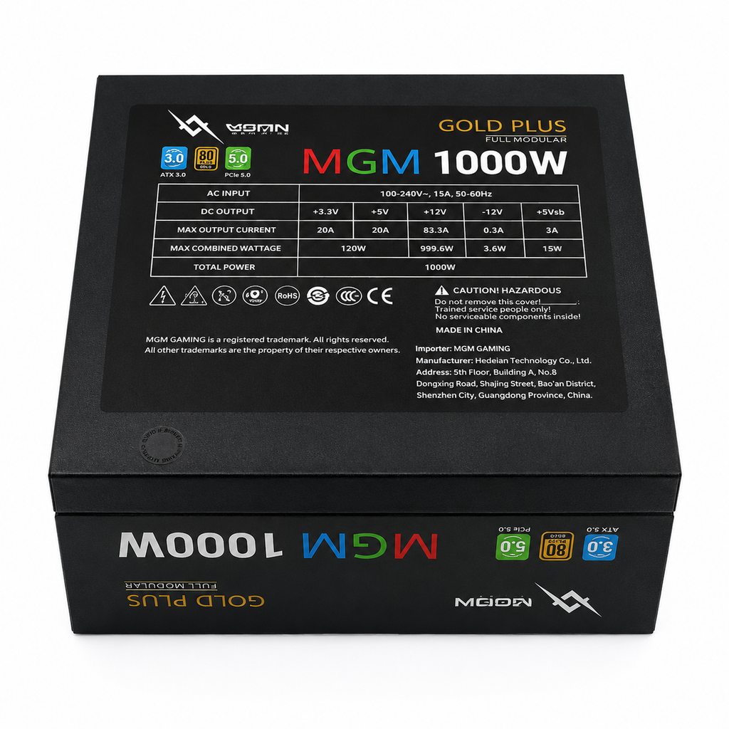 MGM Gaming 1000W 80 Plus Gold Full Modular ATX 3.0 PCIe 5.0 Power Supply (PSU)