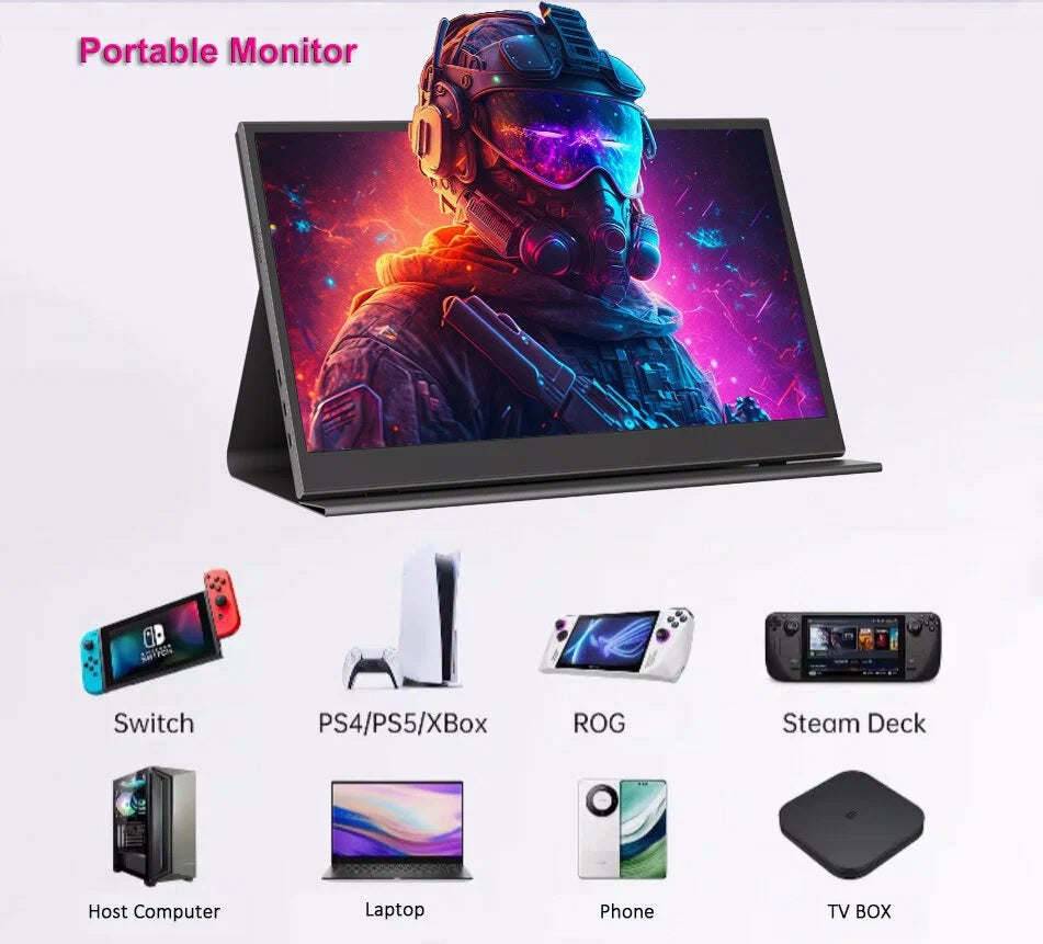 Portable Single Monitor Display 15.6 Inch built-in Speakers & Case