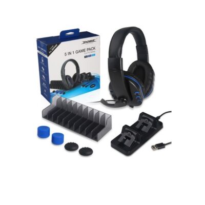 DW PS4 5 IN 1 Game Pack Headphones, Charging Dock, Game Stand, Silicon Caps