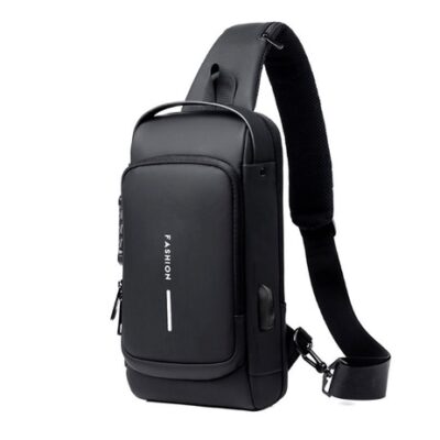 DW Anti-Theft Lock Sling Chest Bag Shoulder Crossbody With USB Port – Black