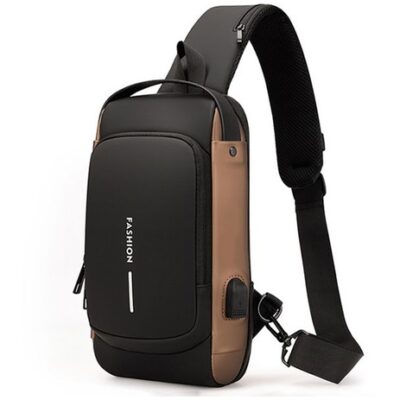 DW Anti-Theft Lock Sling Chest Bag Shoulder Crossbody With USB Port – Black Brown