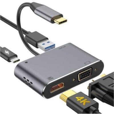 DW 4 in 1 Multiport USB C Hub To HDMI VGA USB3.0 PD Charging Adapter Cable