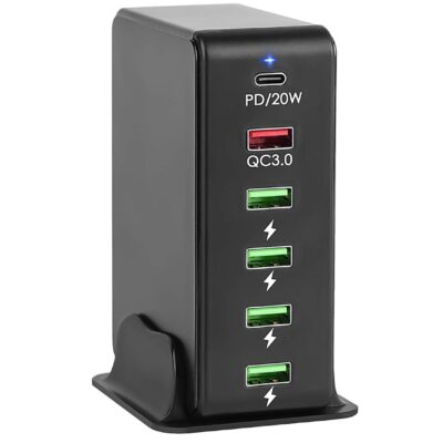 DW Usb Multi Port Desktop Charger QC3.0 – PD20W – 65W – Black